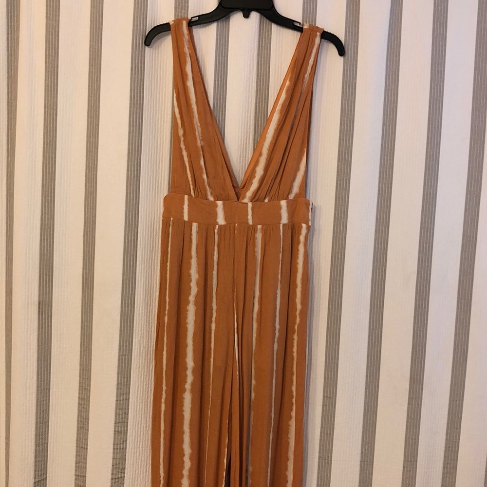 Salmon and Ivory Plunge Jumpsuit
